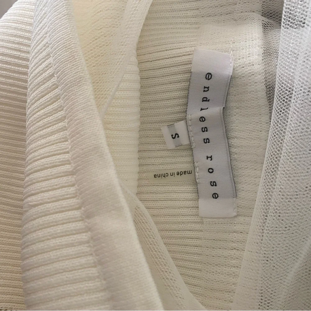 Endless Rose Ivory Ribbed Top with Sheer Puff Sleeves - Picture 3 of 3